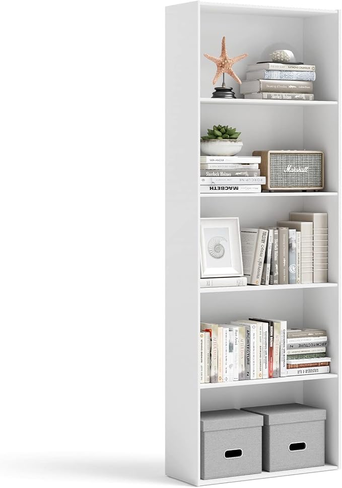 Tangkula 5-Tier Bookcase, 67” Tall Freestanding Bookshelf with 5 Open Shelves, Anti-Toppling Kits, Floor Display Storage Organizer for Living Room, Study, Kitchen, Home & Office (White, 67" H)
