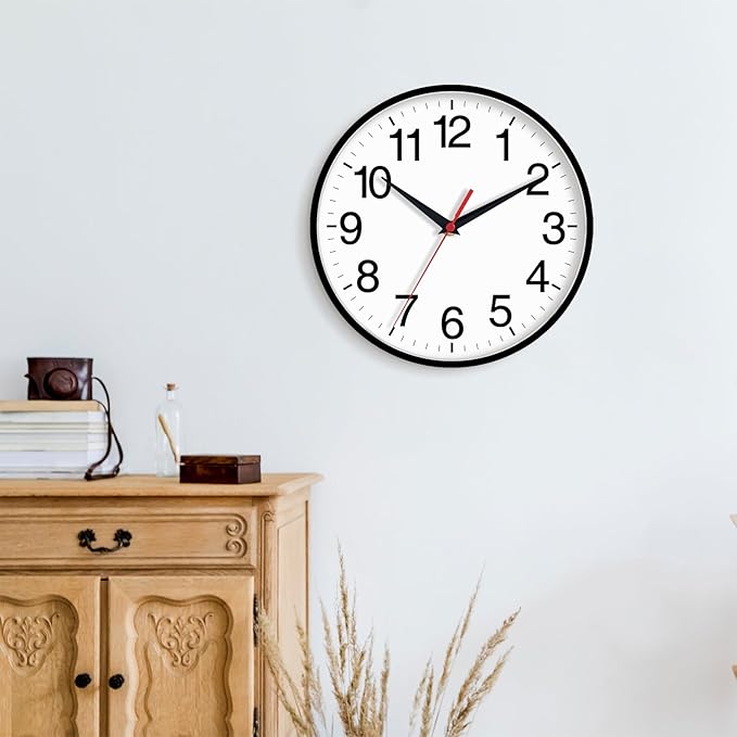 16 Inch Wall Clock Modern Battery Operated Silent Non Ticking Large Analog Clock for Living Room Office Home Bedroom Kitchen Bathroom(Black)