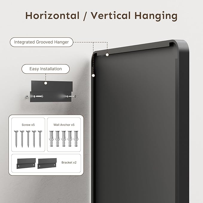 32x24 Bathroom Vanity Mirror for Wall, Aluminum Framed, Farmhouse Rectangle, Anti-Rust, HD Reflection Anti-Desilvering, Distortion Free, Tempered and Shatter-Proof Wall Mounted Mirror, Black