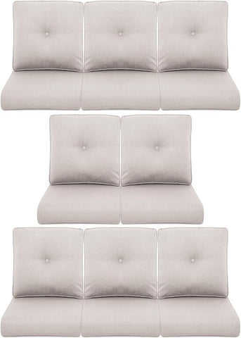 8-Piece Outdoor Patio Cushion Set - Fade & Water Resistant with Removable Olefin Cover, 22x24x4 Inch Memory Foam Cushions for Wicker Sectional Sofa – Beige/Buckle