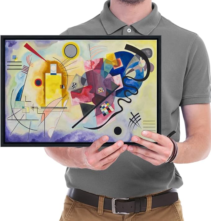 Wieco Art Framed Canvas Wall Art Yellow-Red-Blue, 1925 by Wassily Kandinsky Famous Classic Paintings Abstract Reproductions Canvas Wall Art for Home Decoration