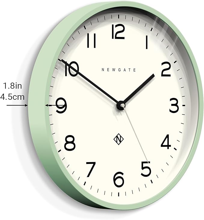 NEWGATE® Number Three Echo Wall Clock | Modern Round Clock | 14.5 inch | Neo Mint | Easy to Read Numbers | Ideal for Kitchen, Living Room or Office
