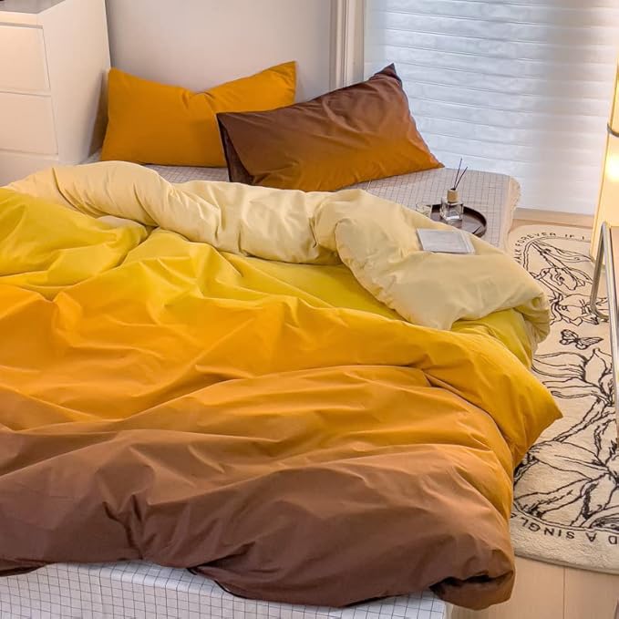 CLOTHKNOW Orange Pumpkin Full Size Comforter Set 3Pcs Dark Orange Bedding Comforter Sets Light Yellow Comforter Full Soft Yellow Comforter Sets Full