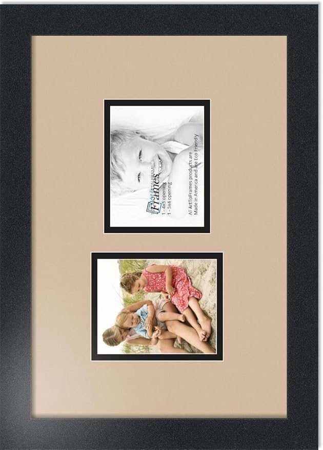 ArtToFrames Collage Photo Frame Double Mat with 2 - 4x5 Openings and Satin Black Frame