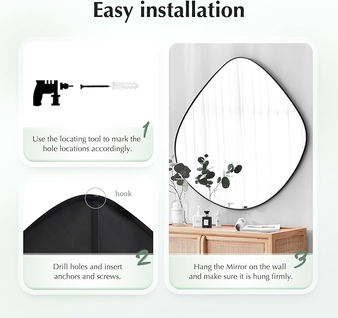 Irregular Wall Mirror Matel Matte Black Framed Wall Mirror for Living Room Bedroom Bathroom Entryway Wall Decor 24" L x 24" W ELE-004B