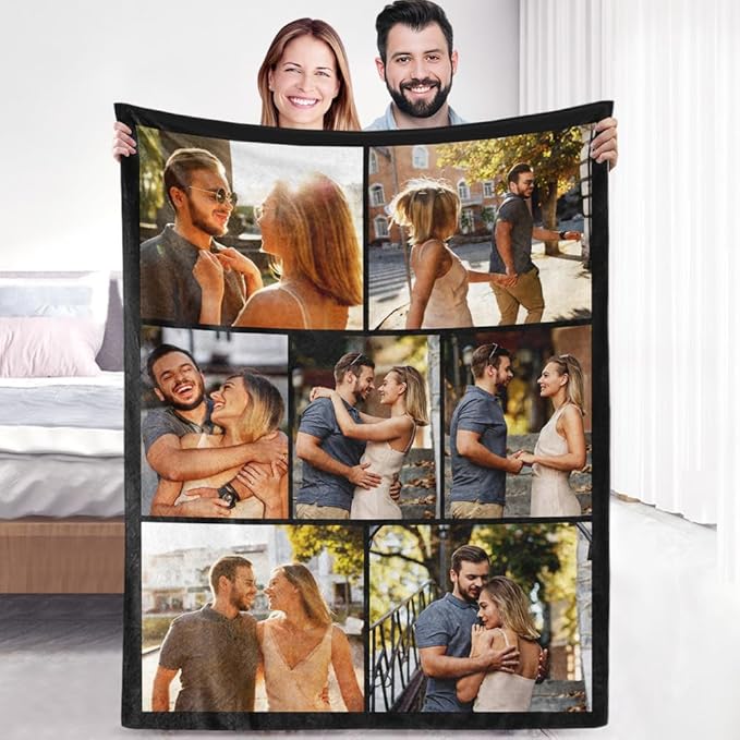 Custom Sherpa Fleece Blanket with Photos and Text - Soft Warm Fuzzy Personalized Couples Gift for Boyfriend Girlfriend - Customized Picture Blanket for Birthday Anniversary Christmas