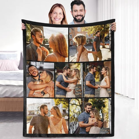Sherpa Fleece Custom Photo Blanket - Soft, Warm, Fuzzy - Personalized Couples Gifts for Boyfriend, Girlfriend - Customized Picture Blanket for Birthday, Christmas
