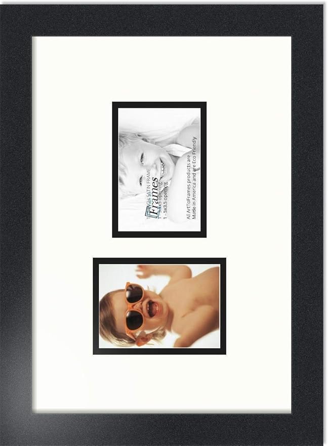 ArtToFrames Collage Photo Frame Double Mat with 2 - 3.5x5 Openings and Satin Black Frame