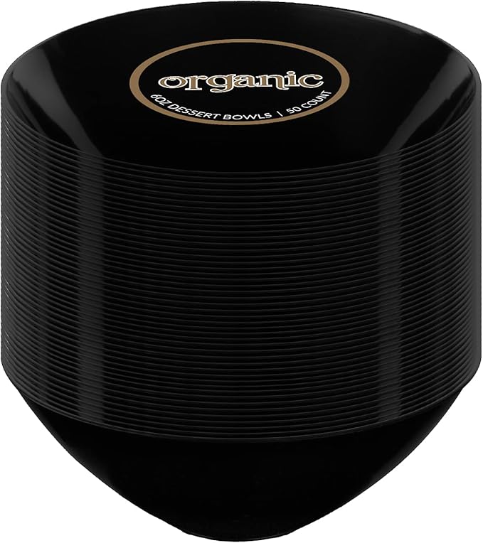 PLASTICPRO [6 OZ 200 Count] Black Plastic Organic Party Dessert bowls Premium heavyweight Elegant Disposable Tableware Dishes