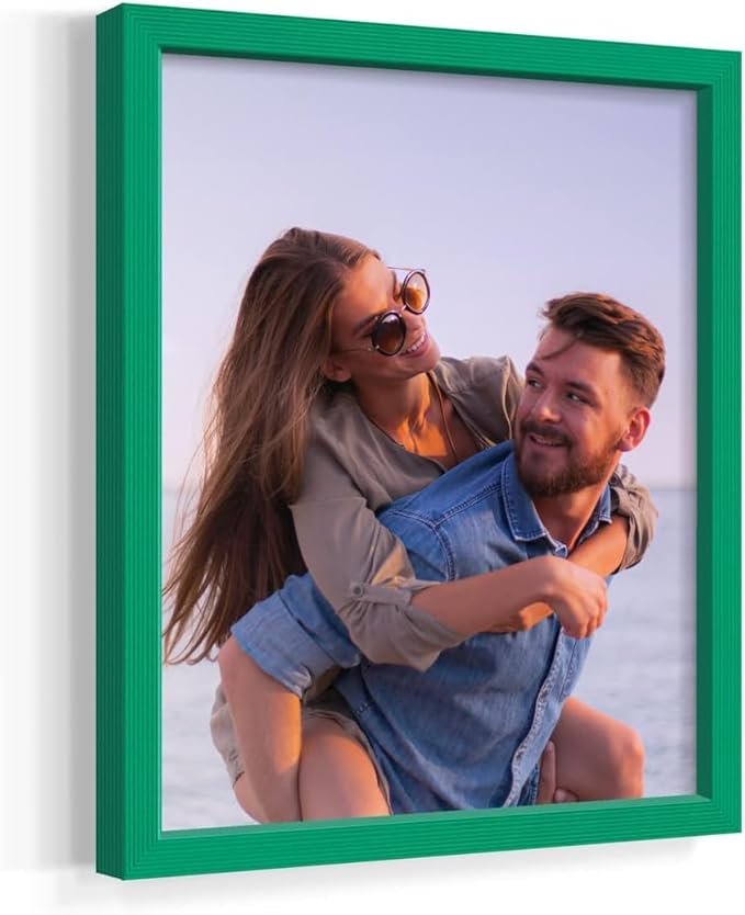 Renditions Gallery Set of 9, 11X14 Custom Photo Prints with Real Wood Picture Frames. Create Personalized Photos with Peel & Stick Photo Frames. Green Frame