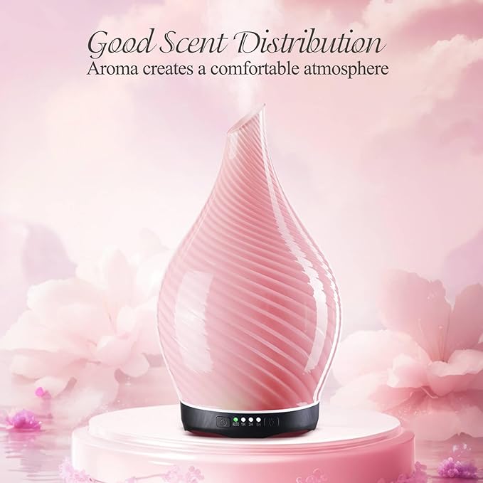 Porseme 280ml Essential Oil Diffuser Glass Color Changing Aroma Air Diffusers Aromatherapy Ultrasonic Cool Mist Humidifier 7 Running Hours Waterless Auto-Off for Sleeping, Yoga, Spa (Pure Pink)