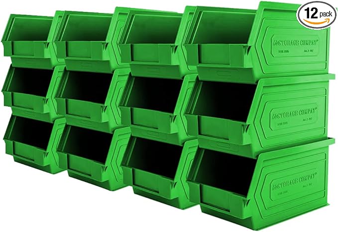 Storage Bins - drawer organizer Zeus 2PLZ - Ideal for Warehouses, Workshops and Assembly Lines, Screws and Tool Storage, Plastic Storage Bins, Green, 9.06" x 5.51" x 5.12", Pack x12