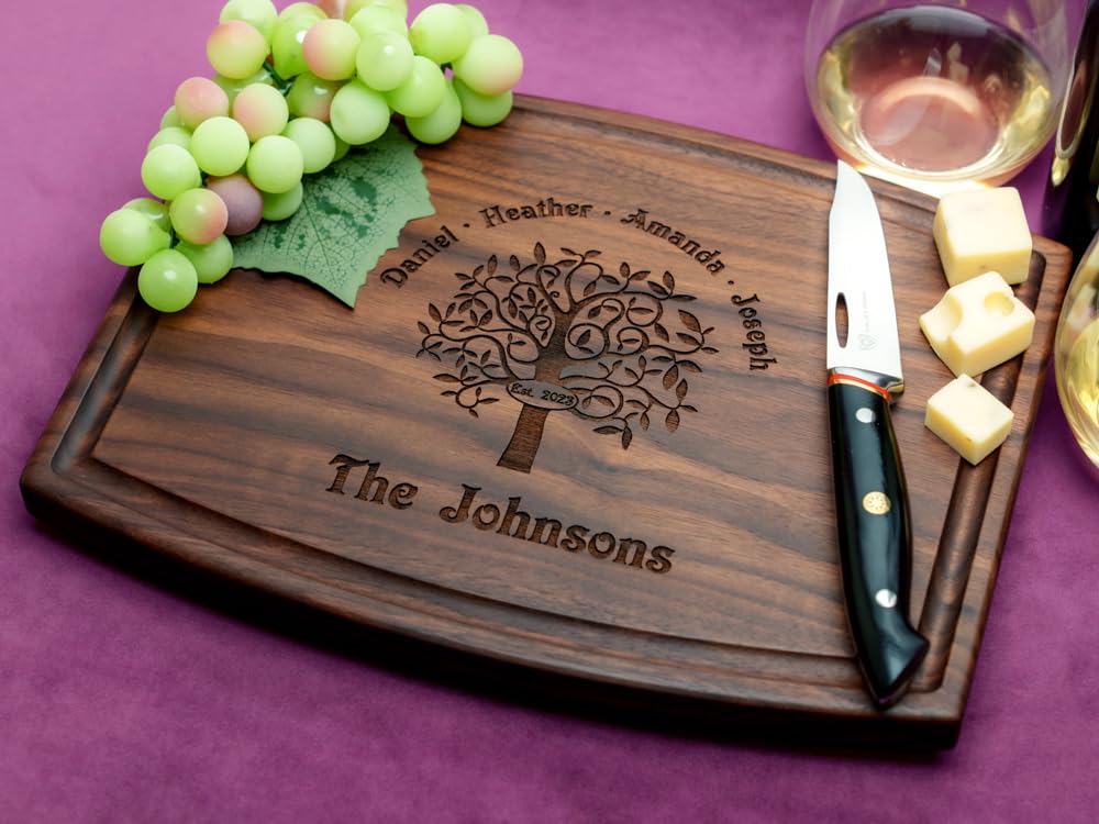 Straga Personalized Cutting Boards | Handmade Wood Engraved Charcuterie | Custom Anniversary, Housewarming Gift for Family (Family Tree Design No.402)