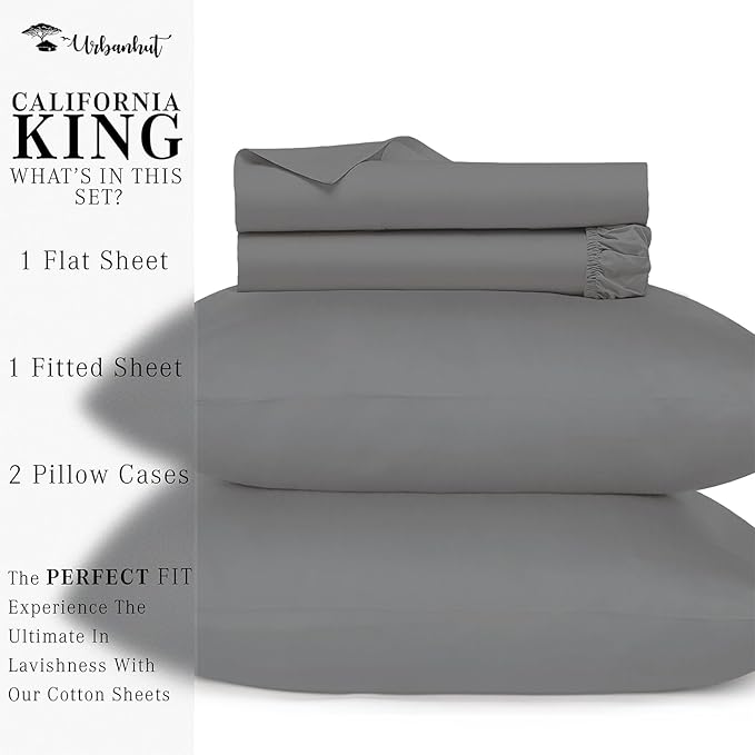 URBANHUT 700 Thread Count Egyptian Cotton Sheets California King Size, 4Pc Sheet Set Luxury Bed Sheets for Cal King Size Bed, Sateen Weave Hotel Sheets, 16'' Elasticized Deep Pocket - Dark Grey