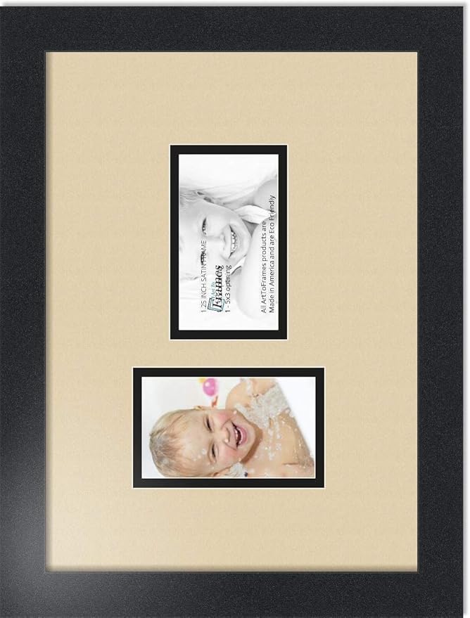 ArtToFrames Collage Photo Frame Double Mat with 2 - 3x5 Openings and Satin Black Frame