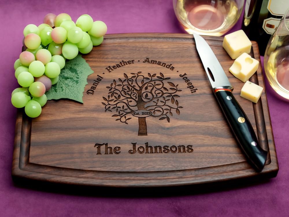 Straga Personalized Cutting Boards | Handmade Wood Engraved Charcuterie | Custom Anniversary, Housewarming Gift for Family (Family Tree Design No.402)