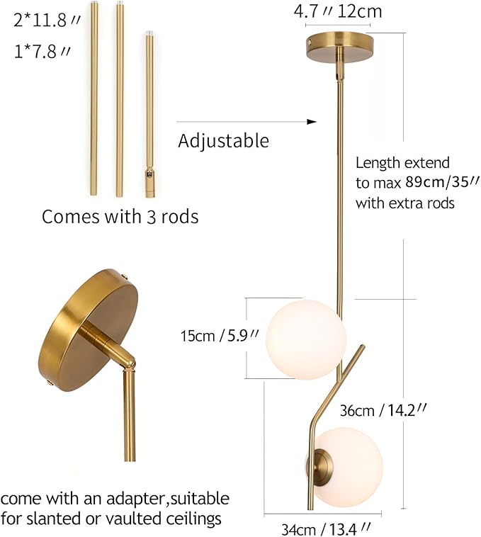 SeeU Brass Pendant Lighting 2 Light Chandelier Gold Globe Pendant Light Fixture Indoor Hanging Light Fixture for Kithchen Island Dinning Room Bedroom