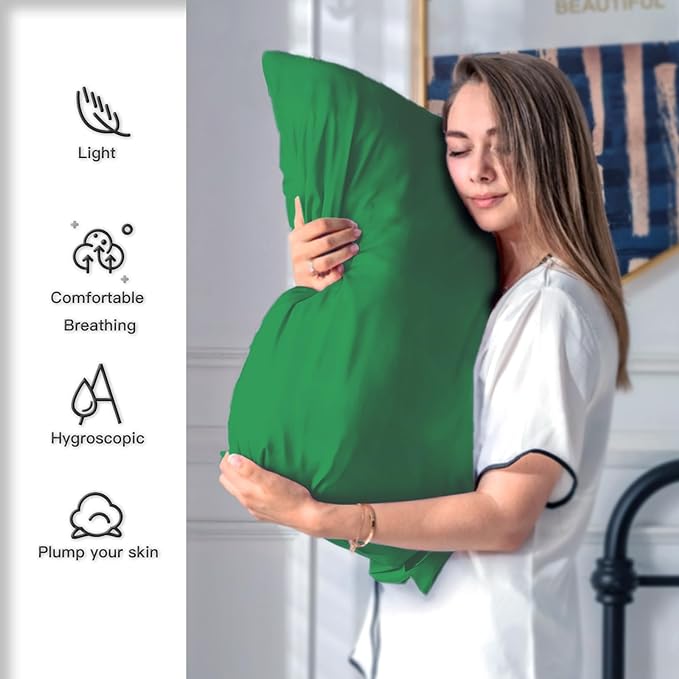 Mulberry Silk Pillow Cases for Hair and Skin Queen Size Silk Pillowcase with Zipper Soft Breathable Smooth Cooling Satin Silk Pillow Covers for Sleeping (Olive Green,20"X 30",1Pcs)