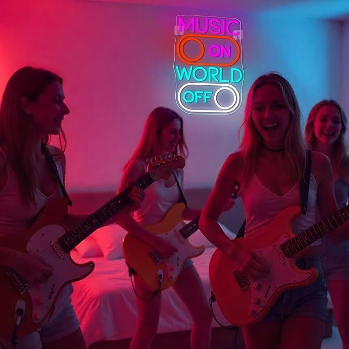 Horseneon Music World Neon Sign LED Neon Lights for Wall Decor Neon Sign Light up Sign for Music Studio, Bar, Club, Party, or Home decor gift for sing lovers