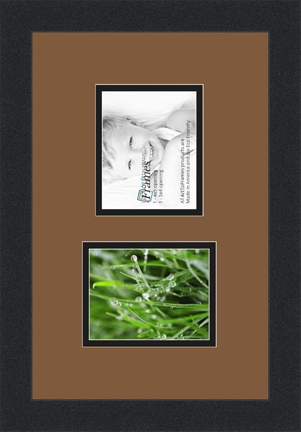 ArtToFrames Collage Photo Frame Double Mat with 2 - 4x5 Openings and Satin Black Frame