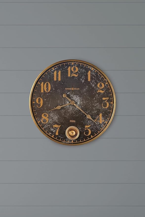 Howard Miller Case Wall Clock II 549-539 – Brass Finished Metal Frame, Aged Black Dial, Antique Home Décor, Brass Finish Pendulum, Quartz Movement