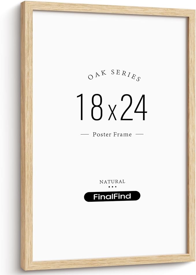 Minimalist 18x24 Frame, Natural Solid Oak Wood 18x24 Poster Frame, Lightweight for Wall Mounting(Single, Oak)