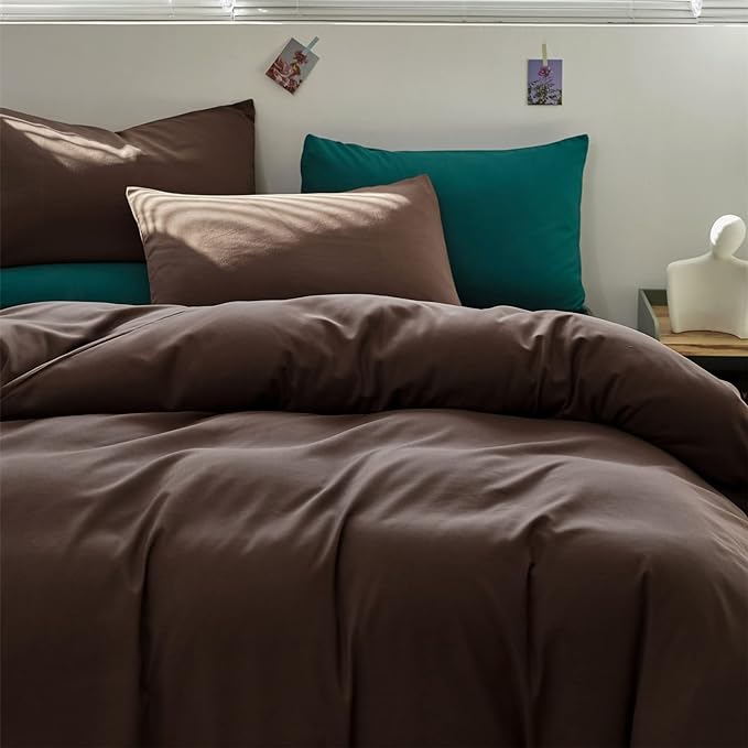 Wellboo Brown Comforter Set Twin Size Solid Mocha Coffee Bedding Comforters Cotton Boys Girls Plain Dark Brown Quilts Men Brownness Chestnut Blankets Soft Vintage Chocolate Brown Bed Comforters Twin