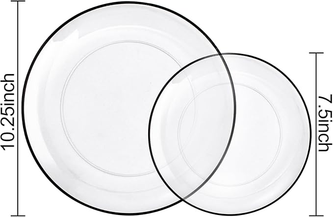 LIYH 120 Pcs Black Plates Disposable for Party - Clear Plastic Disposable Heavy Duty Plastic Party Wedding Plates Including 60 Dinner Plate 10.25" & 60 Dessert Plate 7.5 "