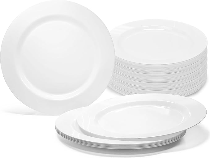 " OCCASIONS " 120 Plates Pack, Heavyweight Disposable Wedding Party Plastic Plates (10.5'' Dinner Plate, Plain White)