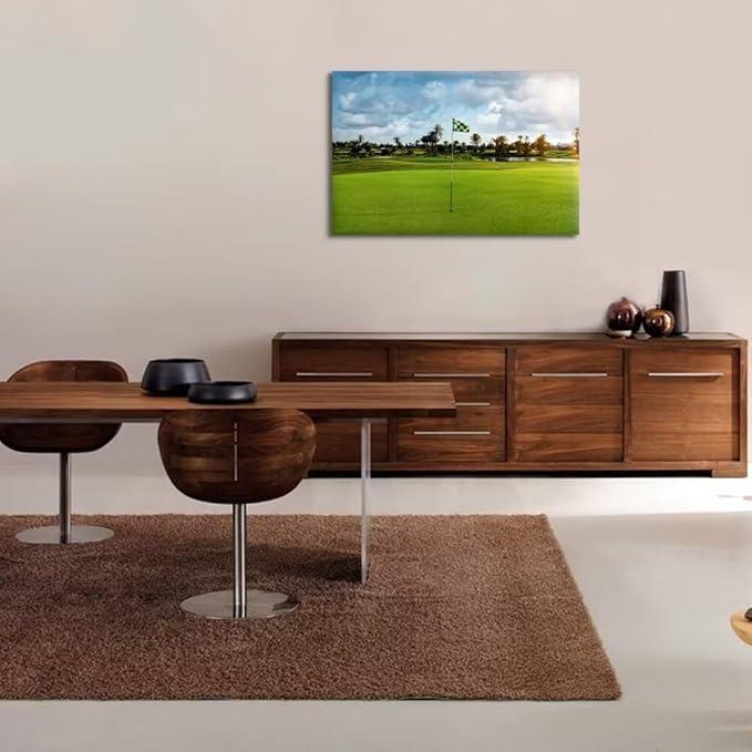 chenchenArt Golf Course Wall Art for Office Golf Course Picture Poster Wall Decor for Living Room Bedroom Gym Room Home Decorations Golf Artwork Canvas Prints Framed Ready to Hang(12''H x 16''W)