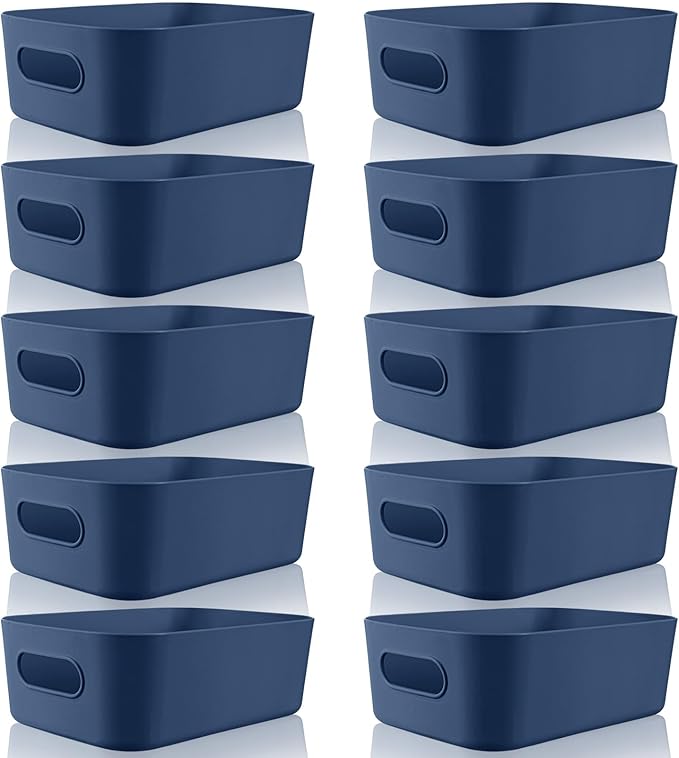 Zopeal Plastic Storage Bins 10 Pcs Blue Pantry Organizer Bins Small Baskets Storage Containers for Home Kitchen (8 x 5.7 x 3 Inch)