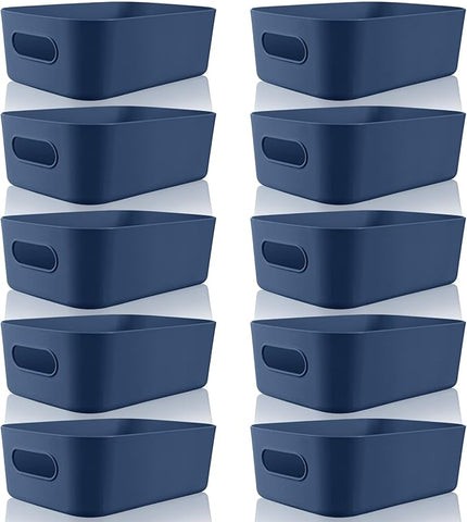 Zopeal Plastic Storage Bins 10 Pcs Blue Pantry Organizer Bins Small Baskets Storage Containers for Home Kitchen (8 x 5.7 x 3 Inch)