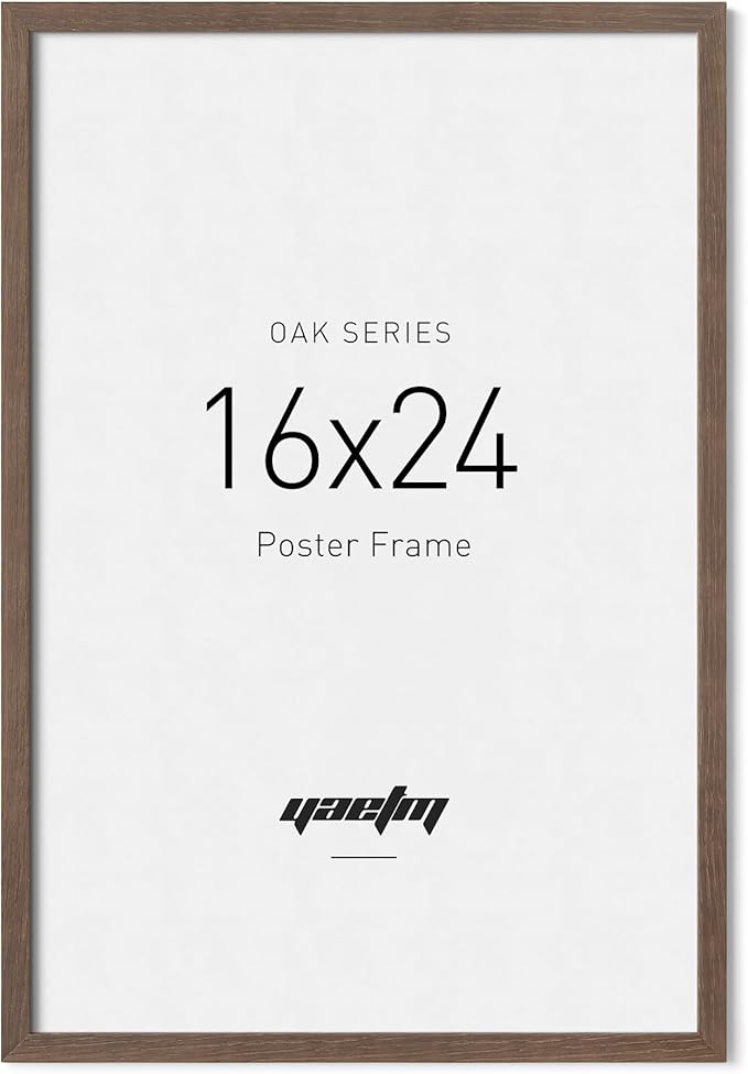 Yaetm Minimalist 16x24 Frame - Brown Walnut, Solid Wood 16x24 Poster Frame for Picture & Art Print, Lightweight, Horizontal and Vertical Wall Hanging for Photo Gallery (Single, Walnut)