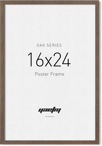 Yaetm Minimalist 16x24 Frame - Brown Walnut, Solid Wood 16x24 Poster Frame for Picture & Art Print, Lightweight, Horizontal and Vertical Wall Hanging for Photo Gallery (Single, Walnut)