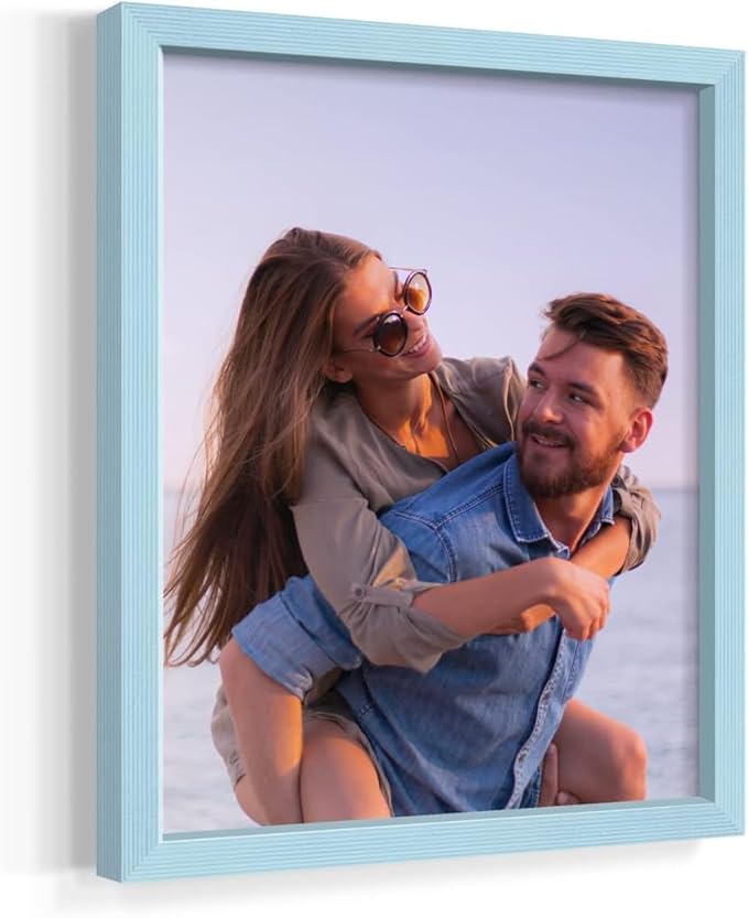 Renditions Gallery Set of 12, 11X14 Custom Photo Prints with Real Wood Picture Frames. Create Personalized Photos with Peel & Stick Photo Frames. Blue Frame