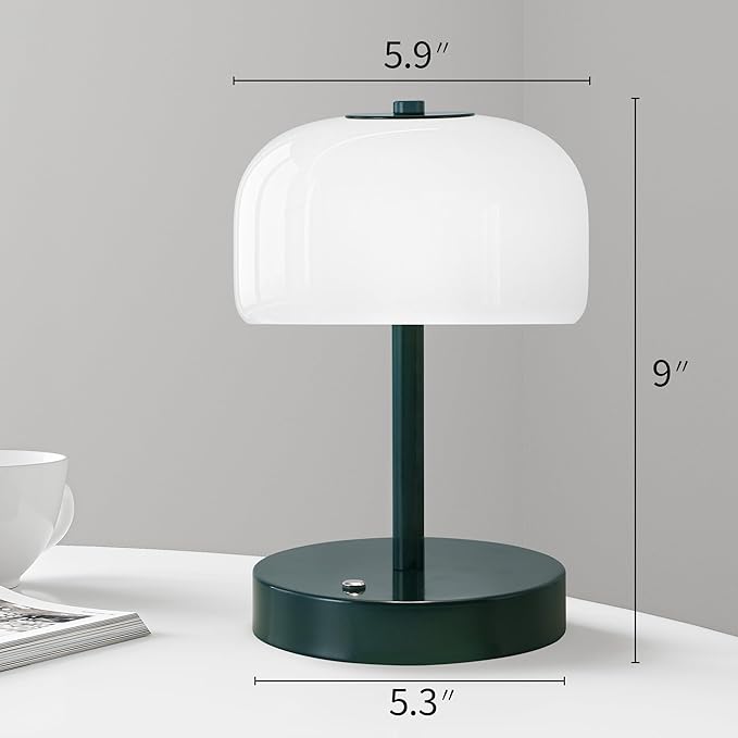 Oneach Portable Cordless Table Lamp, Rechargeable Battery Powered Lamp with Opal Glass Shade, 3-Way Dimmable LED Touch Mushroom Table Lamp for Bedroom, Bedside, Living Room, Dining Room, Patio, Blue