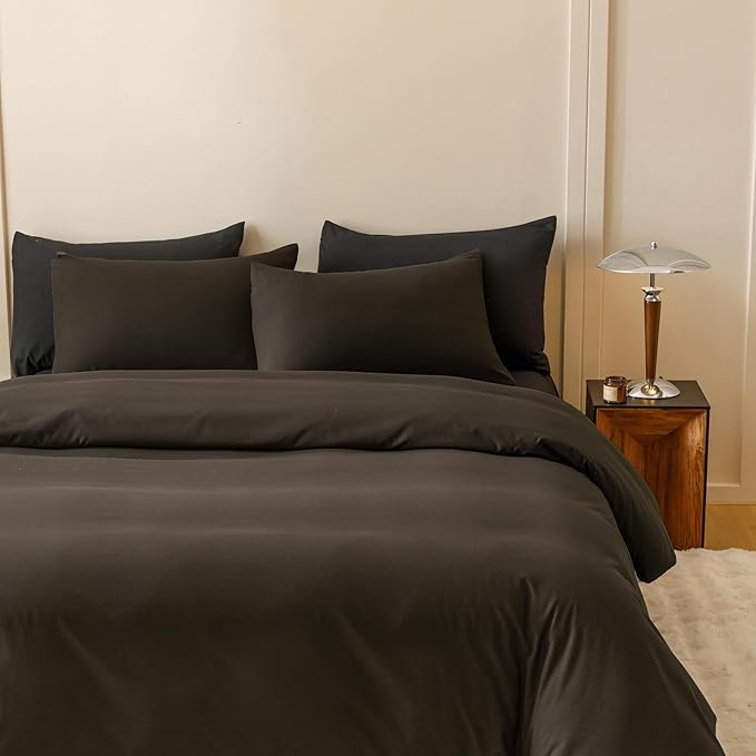 Wellboo Brown Comforter Sets Cal King Solid Dark Color Bedding Set Women Men Mocha Coffee Quilts California King Adults Deep Brownness Comforter Soft Modern Chestnut Blankets Durable Plain Brown Bed