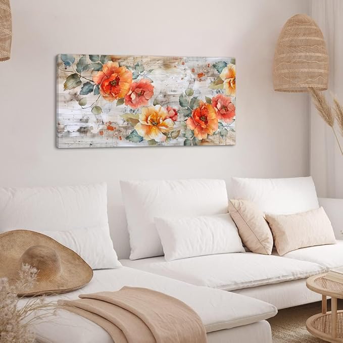 Blooming Red Flowers Plants Wall Art Decor Artwork for Bedroom (20x40 Inches)
