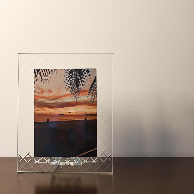 5''x 7'' Crystal Picture Frame for Wedding, Elegant Photo Frame for Home & Office Decor, Decorative Design for Tabletop Display, Includes Luxury Gift Box (5x7Inch)