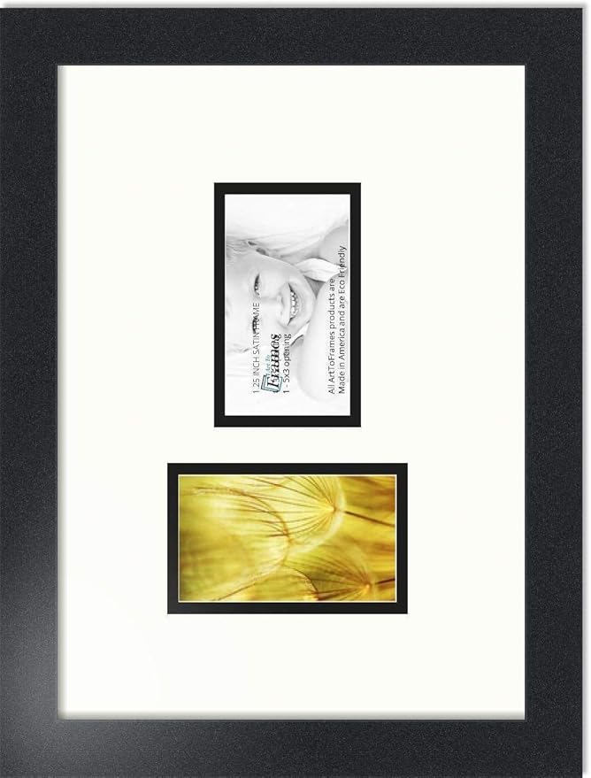 ArtToFrames Collage Photo Frame Double Mat with 2 - 3x5 Openings and Satin Black Frame