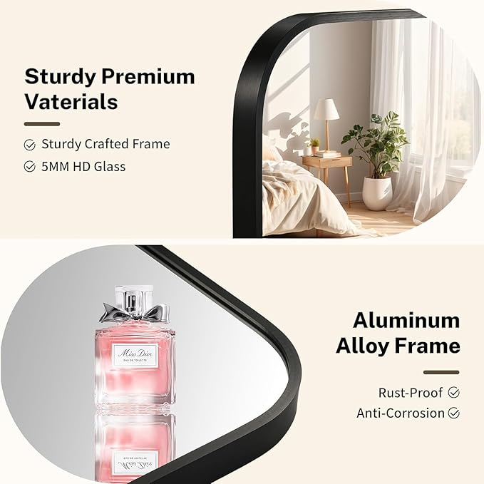 Black Bathroom Mirror, 22x30 Inch Aluminum Frame Rectangle Mirror, Anti-Rust, Tempered Glass, Wall Mirror for Over Sink, Vanity, Bedroom, Entryway, Horizontal/Vertical