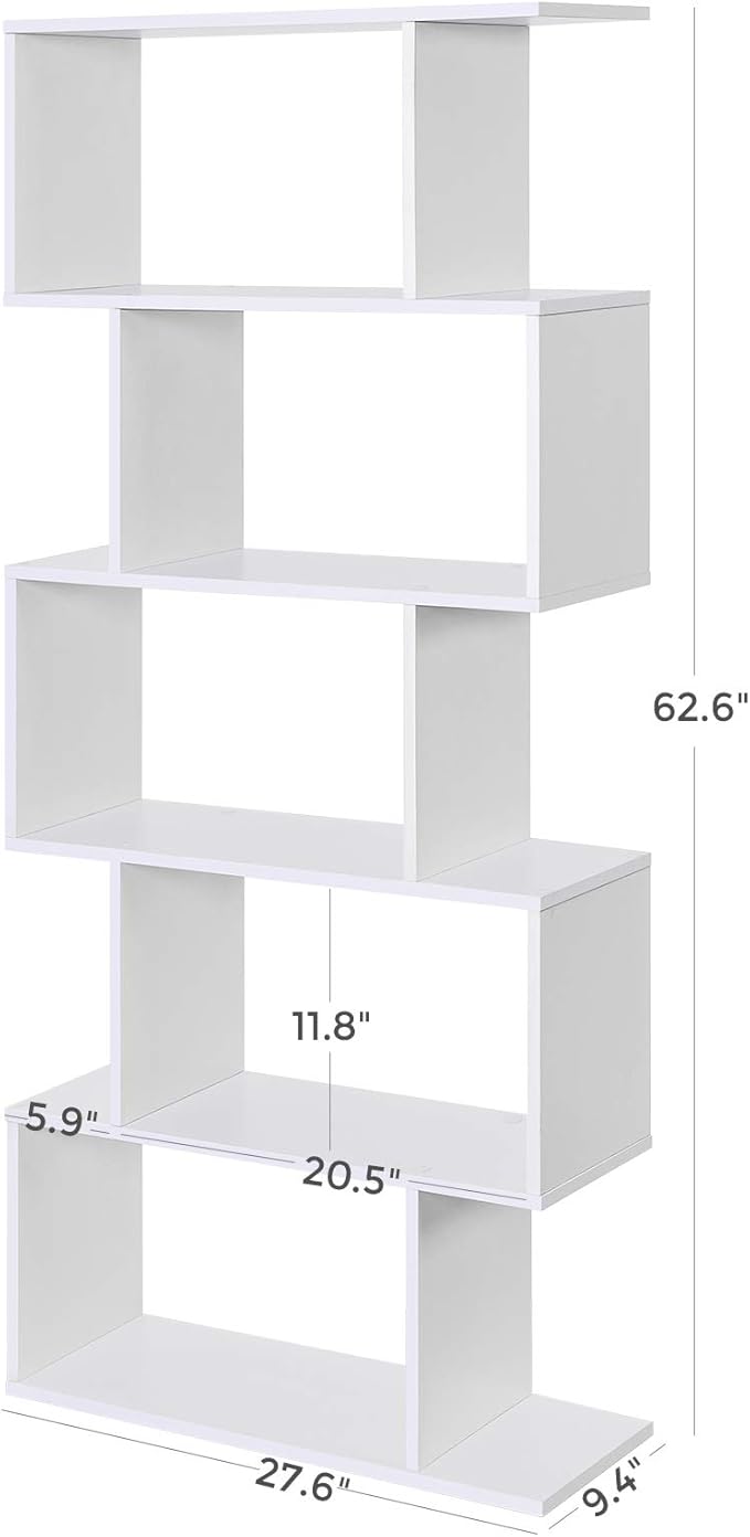 VASAGLE Wooden Bookcase, Display Shelf and Room Divider, Freestanding Decorative Storage Shelving, 5-Tier Bookshelf, White