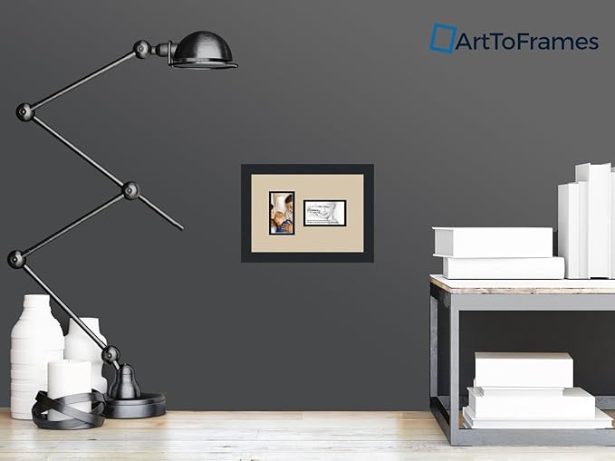 ArtToFrames Collage Photo Frame Double Mat with 2-3x5 Openings and Satin Black Frame