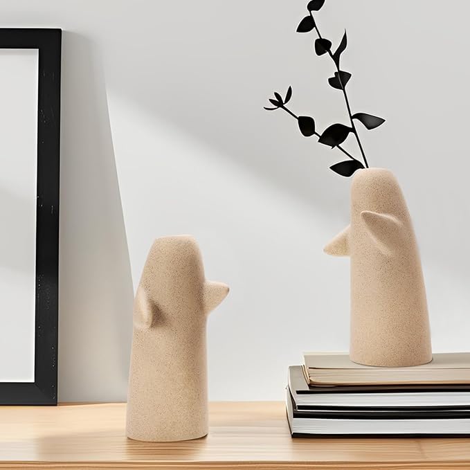 2 Pack Flower Vases for Bouquet, Clay Small Ceramic Vases for for Centerpieces Home Decor Accents Terracotta Vase for Table Entryway Bookshelf Living Room