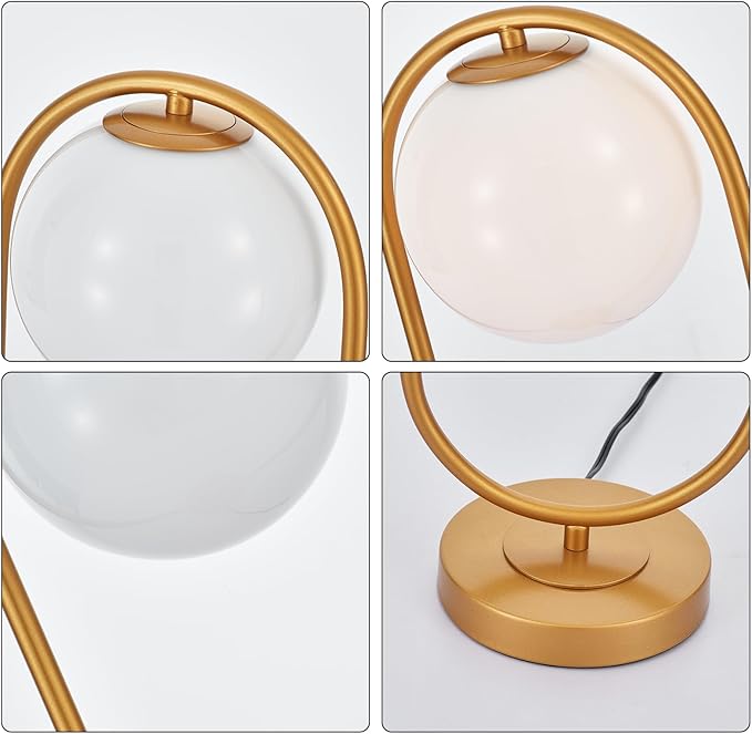 Bedside Table Lamp Modern Brass Desk Lamp with Glass Globe Mid-Centruy Table Light for Bedroom Living Room Home Office