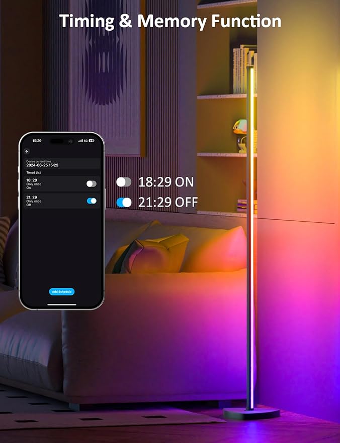 Corner Floor Lamp, 2 Pack LED Corner Lamp with APP and Remote Control, 16 Million DIY Colors & Warm White, Music Sync, Timing Function, Color Changing Ambient Lights for Living Room, Bedroom, Gaming