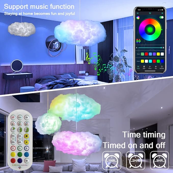 3D Big Cloud lightning Light Kit Music Sync Warm White Multicolor lightning Changing Strip Lights 360 Degree Wireless Remote APP NO DIY Coolest Decorations for Adults and Kids Indoor Home Bedroom