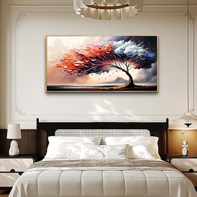 MHARTK66 Large Wood Framed Wall Art For Living Room Canvas Wall Decor For Bedroom Abstract Tree Landscape Wall Paintings Office Decorations Prints Pictures Artwork Ready To Hang Hotel Room Mural