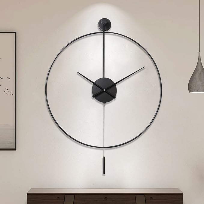 YISITEONE Classical Large Decorative Wall Clock with Pendulum, Modern Non-Ticking Silent Metal Wall Clocks for Living Room, Bedroom, Study, Office,20‘’