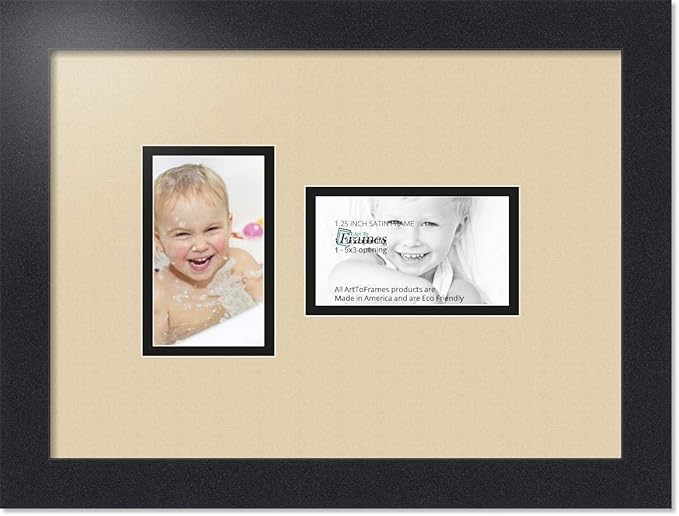 ArtToFrames Collage Photo Frame Double Mat with 2 - 3x5 Openings and Satin Black Frame